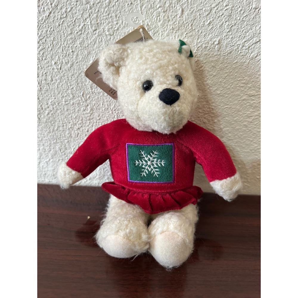 Vintage Hallmark Kiss Kringle Mistletoe Bear Plush Red Snowflake Sweater 8.5"